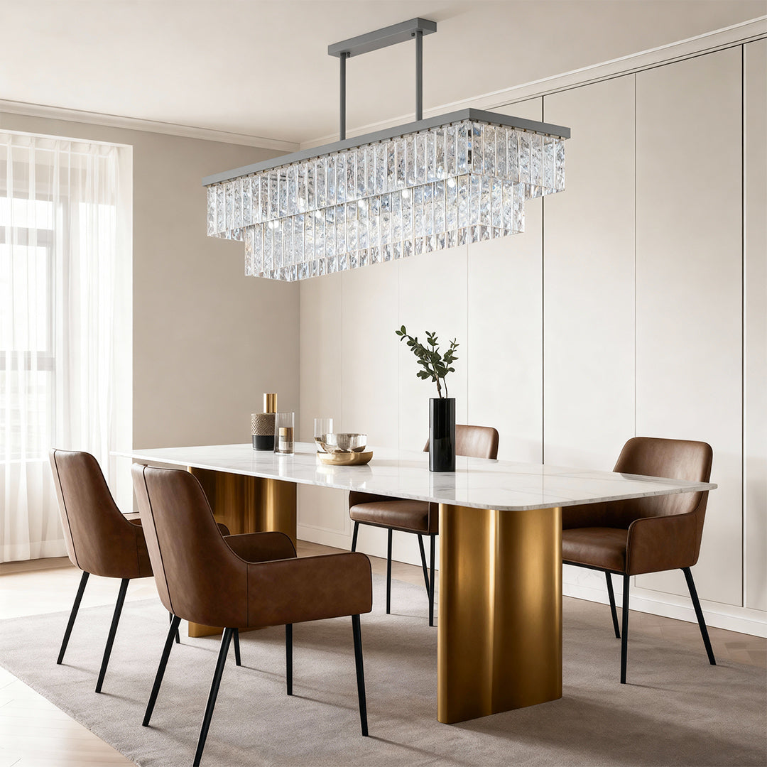 Minimalist Full-Copper Chandelier — Transparent Glass, E14, Round or Linear, Modern Geometric