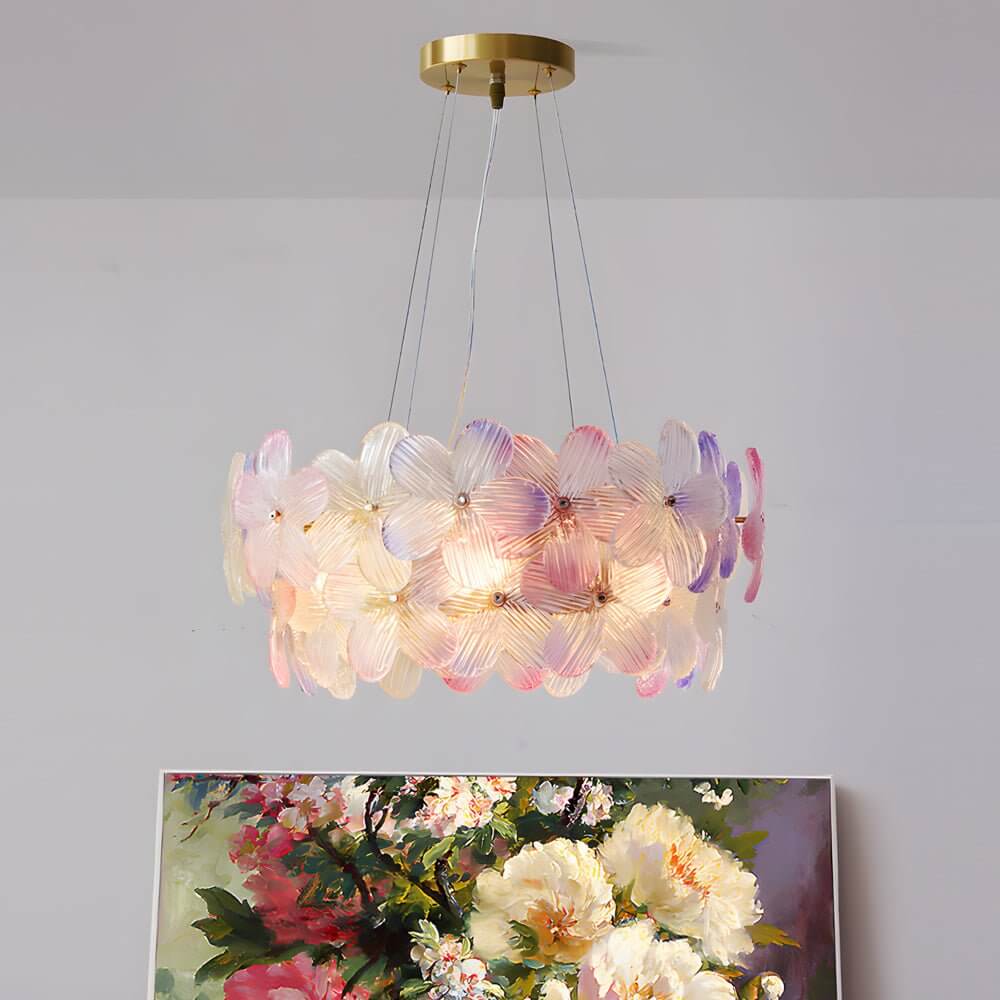round chandelier with french glass flower design