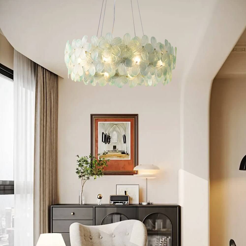 round chandelier with french glass flower design