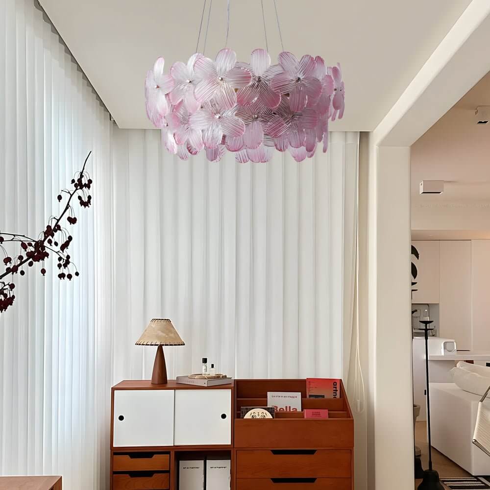 round chandelier with french glass flower design