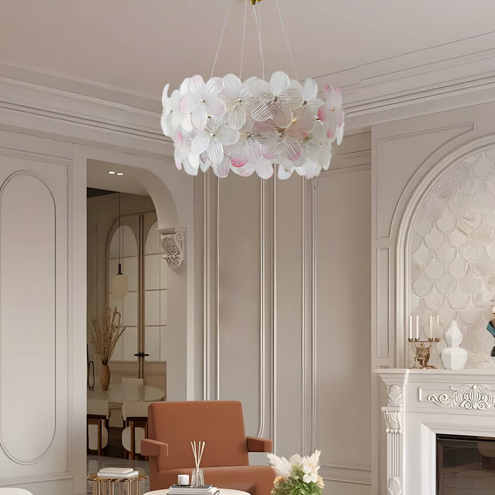 round chandelier with french glass flower design