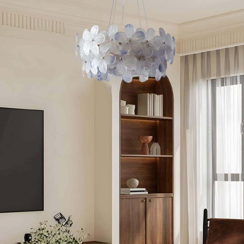 round chandelier with french glass flower design
