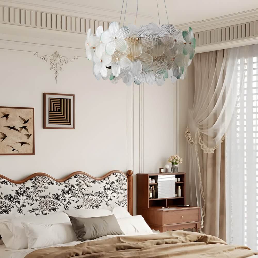 round chandelier with french glass flower design