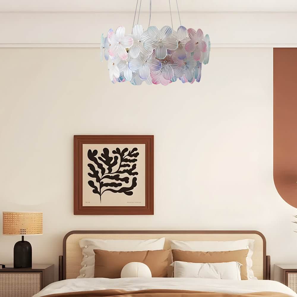 round chandelier with french glass flower design