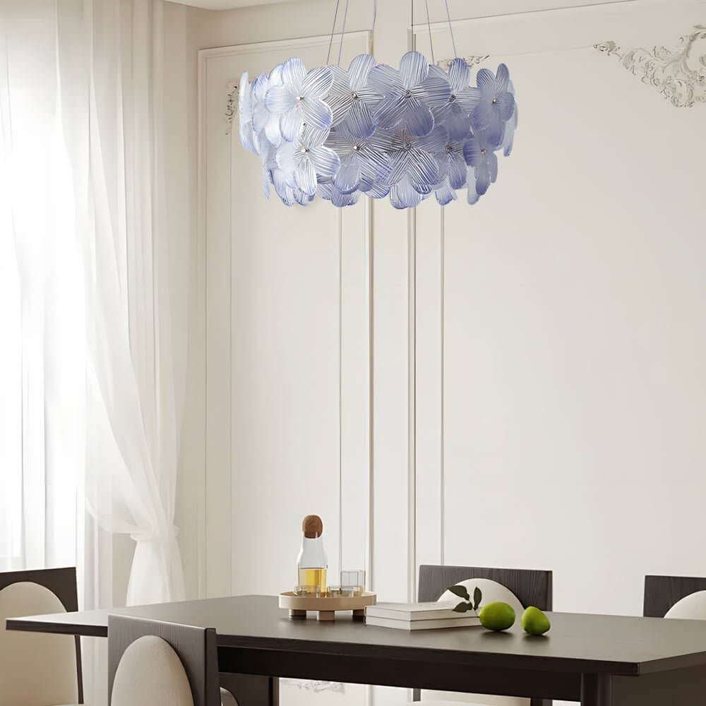 round chandelier with french glass flower design