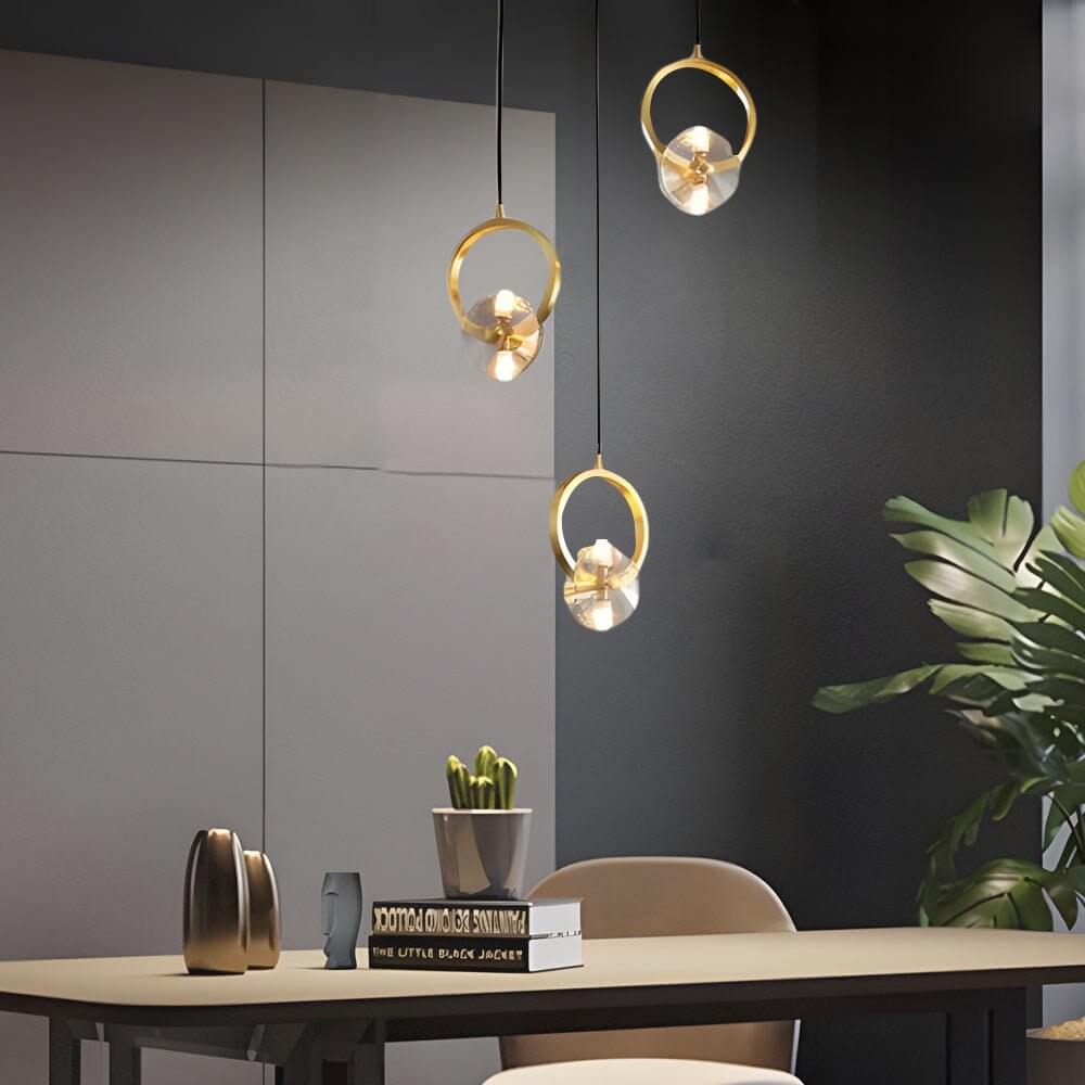 round copper crystal led pendant light with 13 lighting