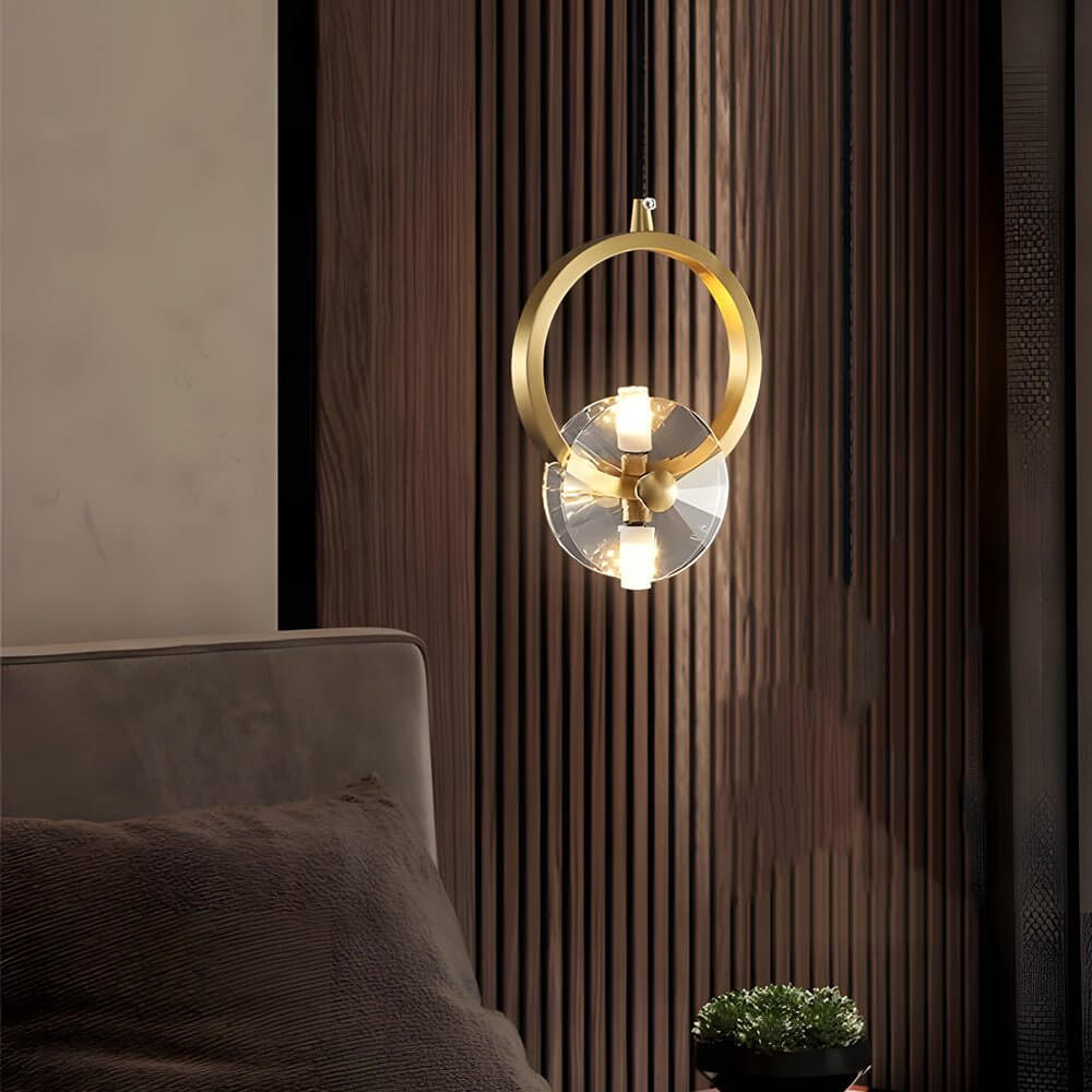 round copper crystal led pendant light with 13 lighting
