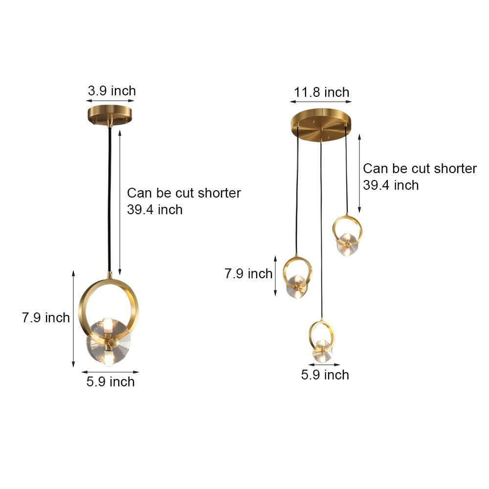 round copper crystal led pendant light with 13 lighting