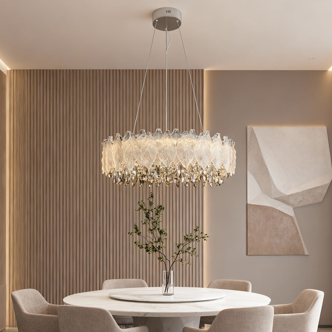 French Country Crystal Chandelier — Champagne Gold Carbon Steel, LED, 3-Step Dimming, 59.1" Adjustable Chain