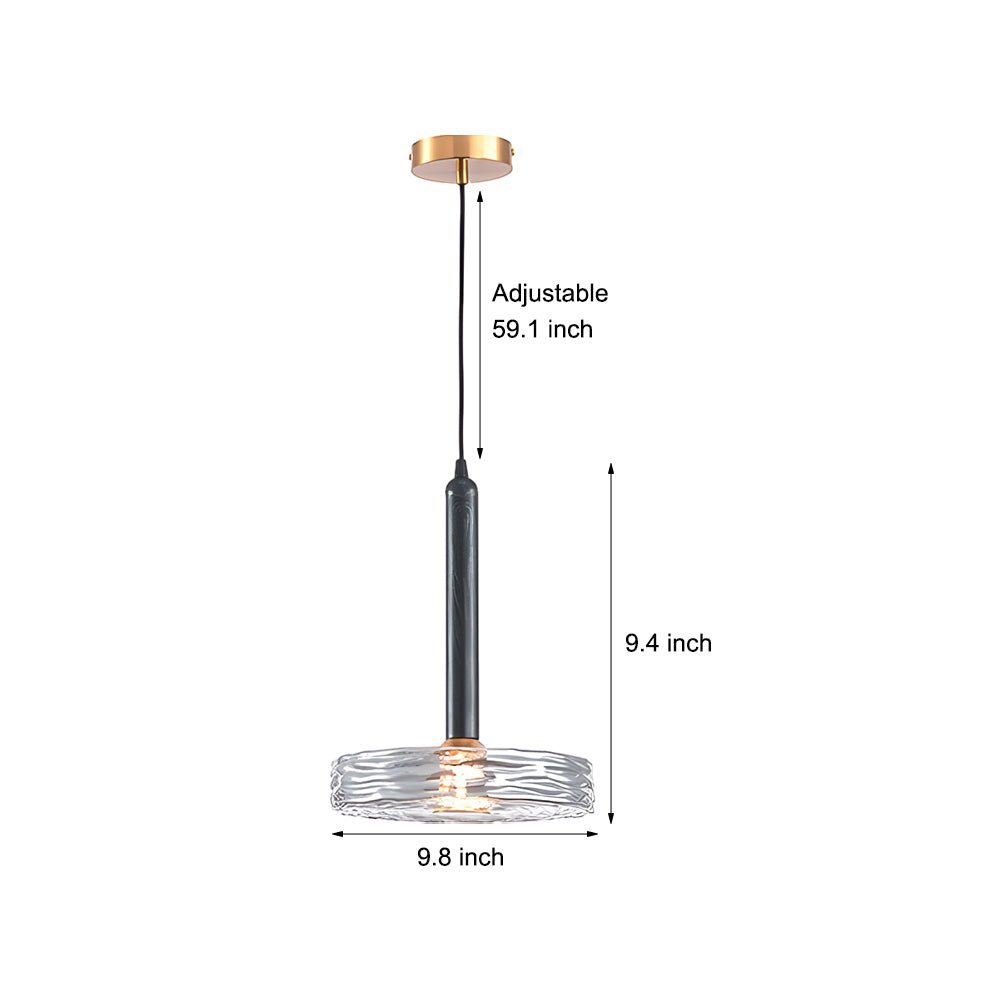 Postmodern Round Glass Mini Pendant — Iron, Amber or Smoke Gray, LED, 9.8" Diameter, Adjustable 59.1" Cord