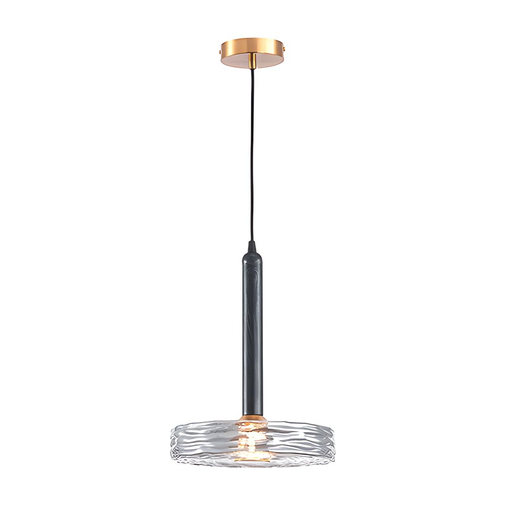 Postmodern Round Glass Mini Pendant — Iron, Amber or Smoke Gray, LED, 9.8" Diameter, Adjustable 59.1" Cord
