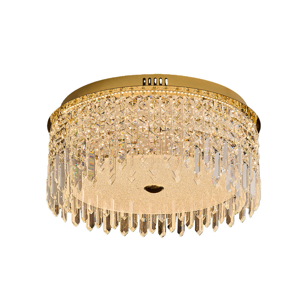 Modern Crystal Flush-Mount Ceiling Light — Champagne Gold Carbon Steel, LED, 3-Step Dimming (3000K/4000K/6000K), 3 Sizes