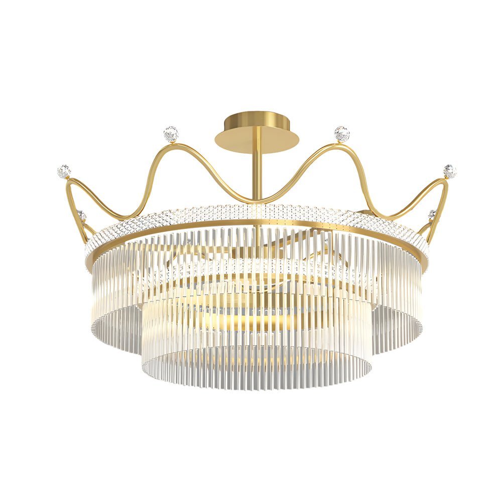 Postmodern Round Crystal Crown Chandelier — Gold Aluminum, Three-Step Dimming, 35W / 55W / 80W, 110–240V