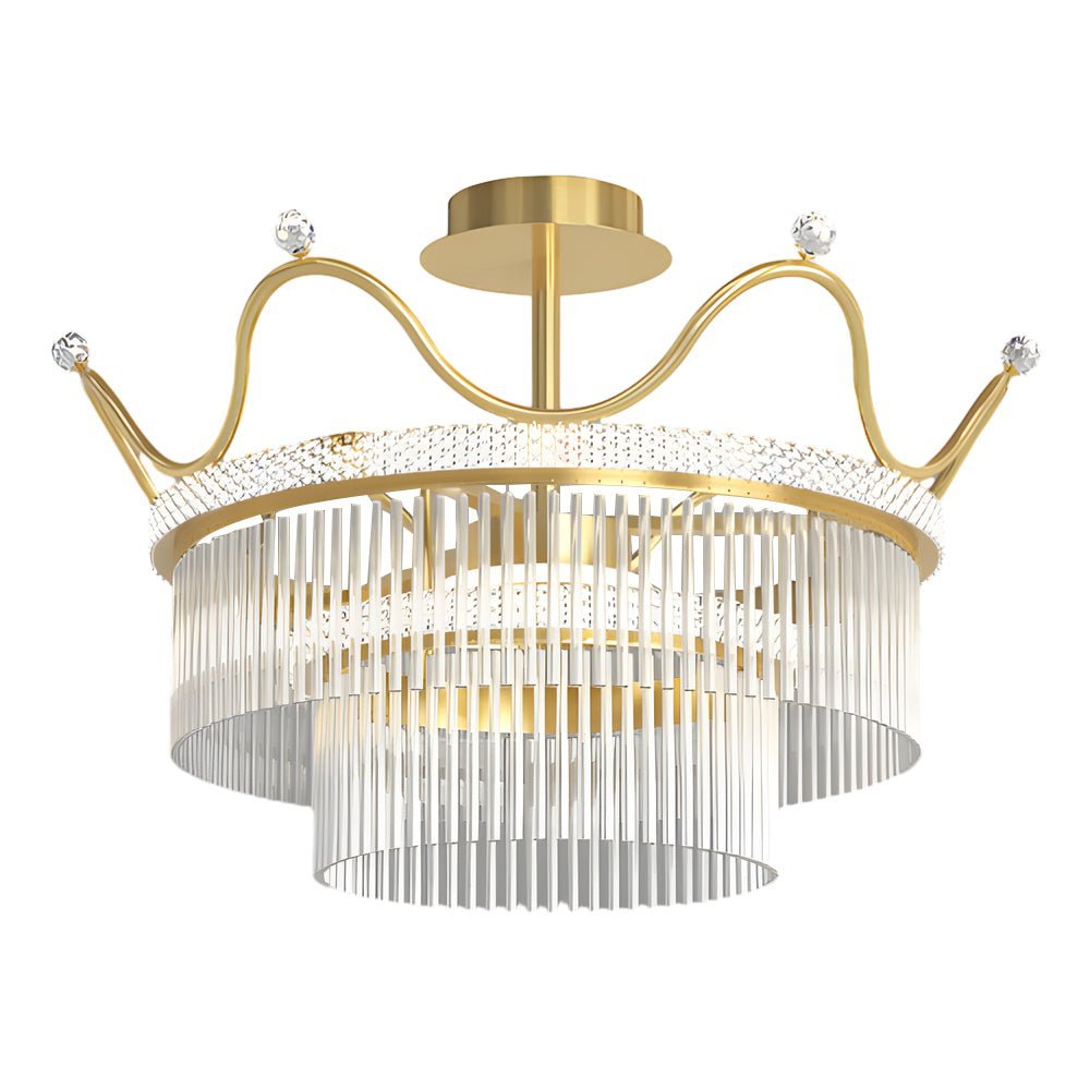 Postmodern Round Crystal Crown Chandelier — Gold Aluminum, Three-Step Dimming, 35W / 55W / 80W, 110–240V
