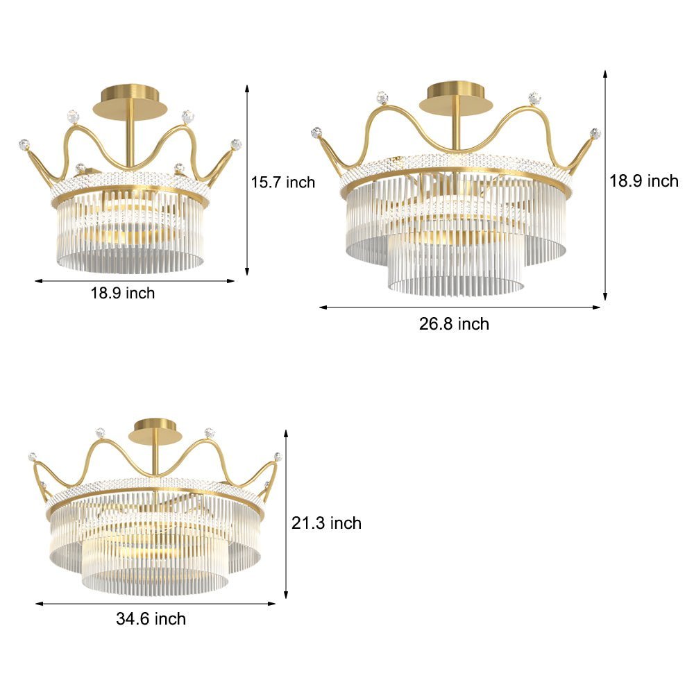 Postmodern Round Crystal Crown Chandelier — Gold Aluminum, Three-Step Dimming, 35W / 55W / 80W, 110–240V