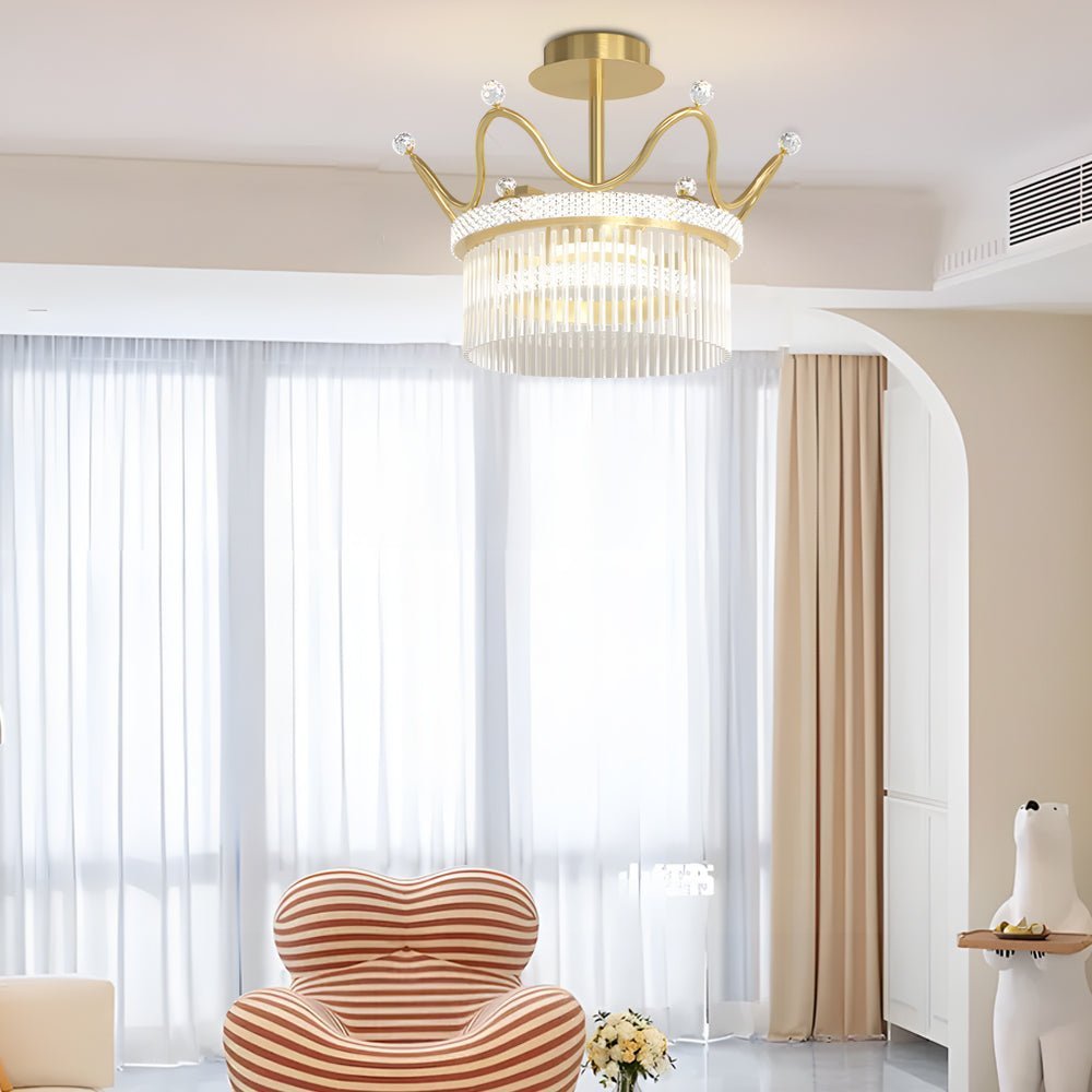 Postmodern Round Crystal Crown Chandelier — Gold Aluminum, Three-Step Dimming, 35W / 55W / 80W, 110–240V