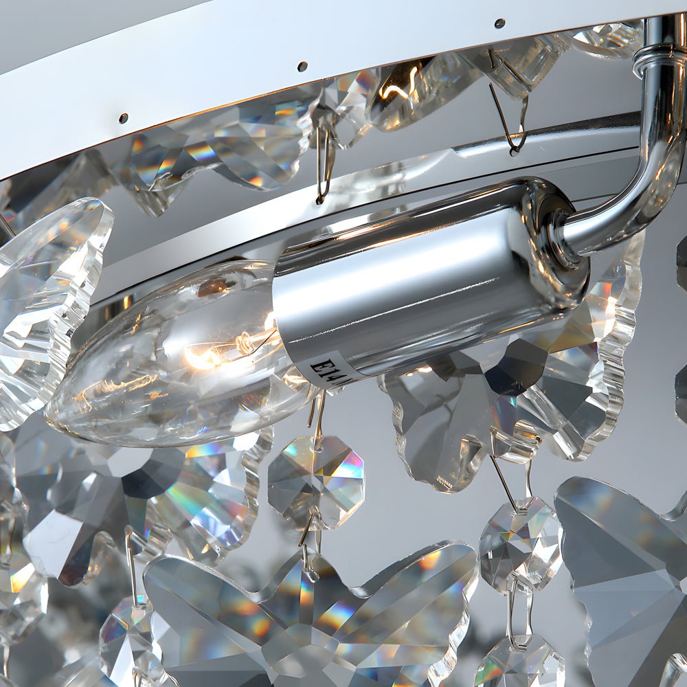 Round Crystal Tassel Flush-Mount Ceiling Light — Stainless Steel, Chrome, E14, 3-Step Dimming (3000K/4500K/6000K)
