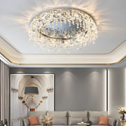 Round Crystal Tassel Flush-Mount Ceiling Light — Stainless Steel, Chrome, E14, 3-Step Dimming (3000K/4500K/6000K)