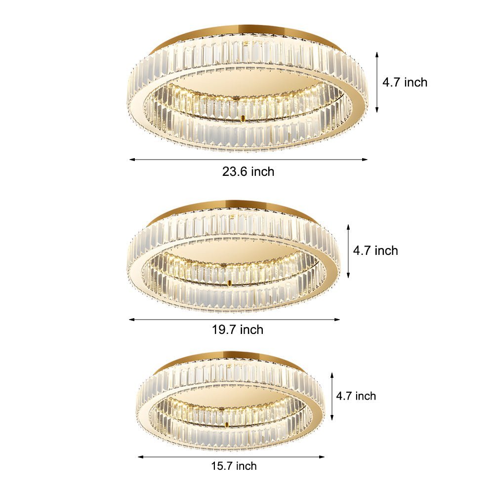 Postmodern Round Crystal Flush-Mount — Stainless Steel, LED, Stepless Dimming, 3000K–6000K, Remote, Gold