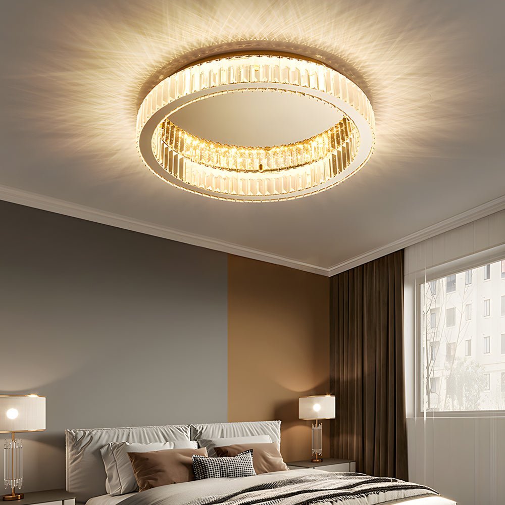Postmodern Round Crystal Flush-Mount — Stainless Steel, LED, Stepless Dimming, 3000K–6000K, Remote, Gold