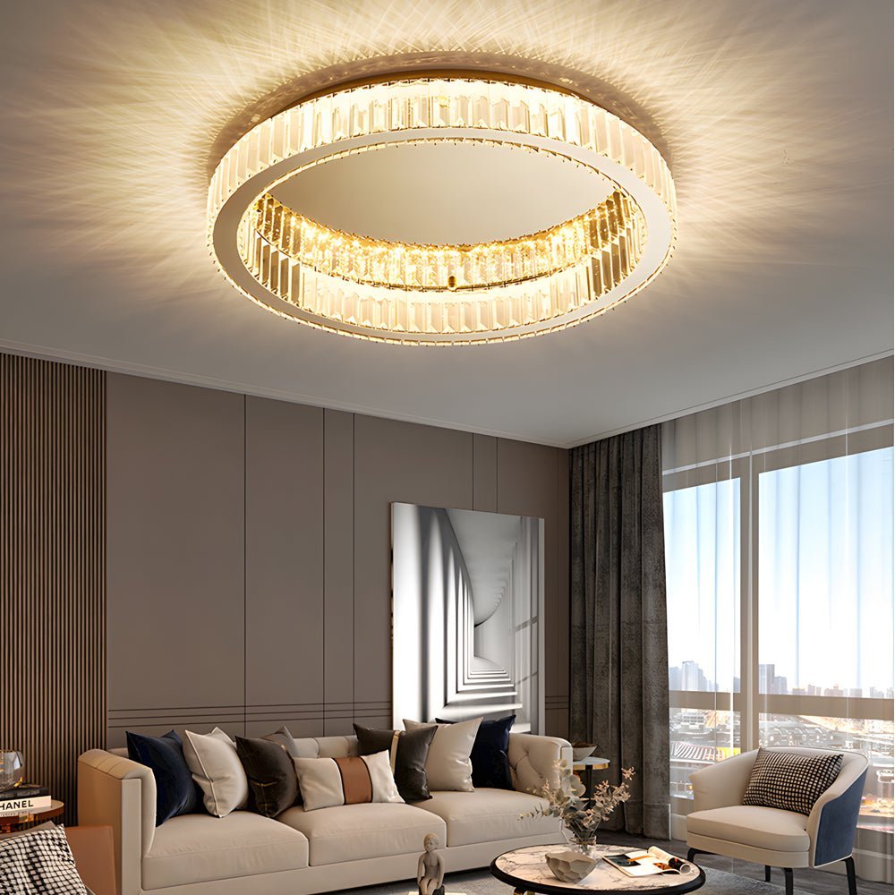 Postmodern Round Crystal Flush-Mount — Stainless Steel, LED, Stepless Dimming, 3000K–6000K, Remote, Gold