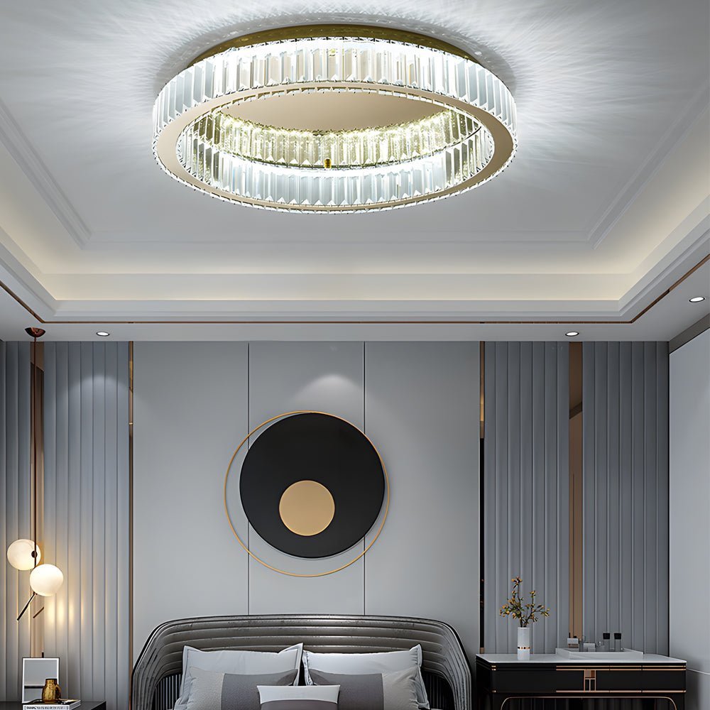 Postmodern Round Crystal Flush-Mount — Stainless Steel, LED, Stepless Dimming, 3000K–6000K, Remote, Gold