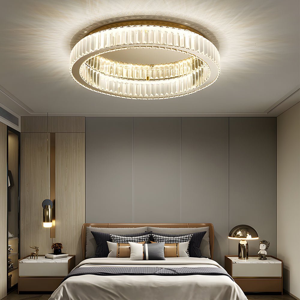 Postmodern Round Crystal Flush-Mount — Stainless Steel, LED, Stepless Dimming, 3000K–6000K, Remote, Gold