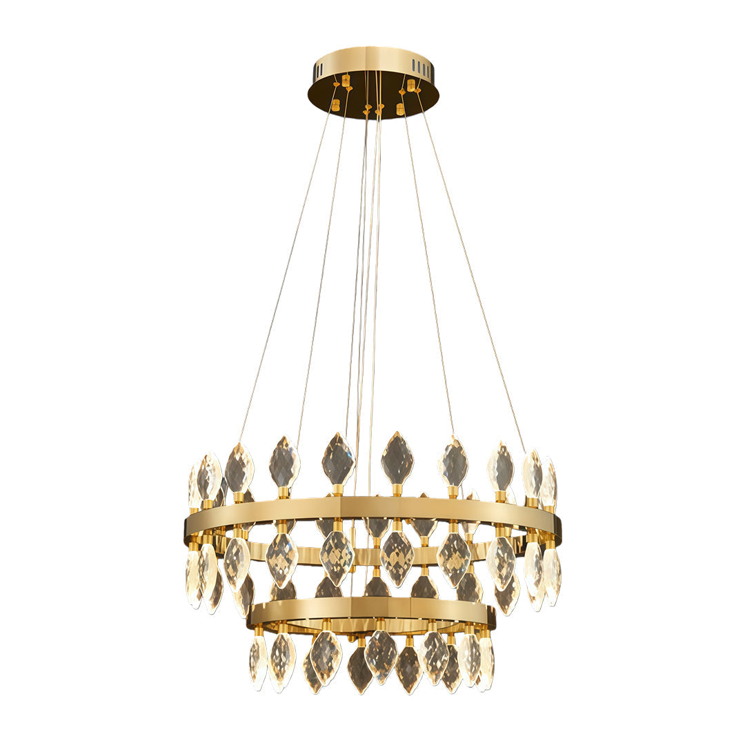 Italian-Style Crystal Ring Chandelier — Gold Iron, Multi-Layer, 3-Step Dimming, 23.6"–55.12"
