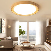 round dimmable led wooden nordic flush mount ceiling light fixture