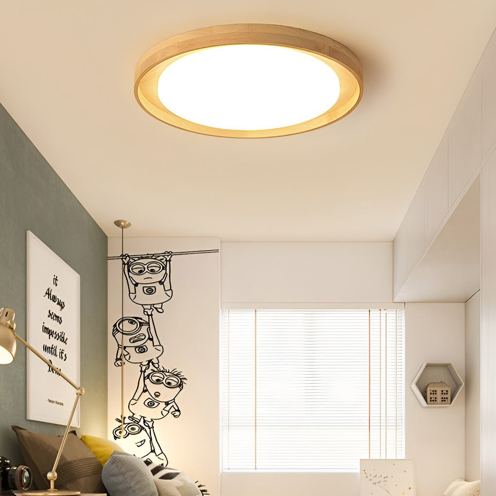round dimmable led wooden nordic flush mount ceiling light fixture