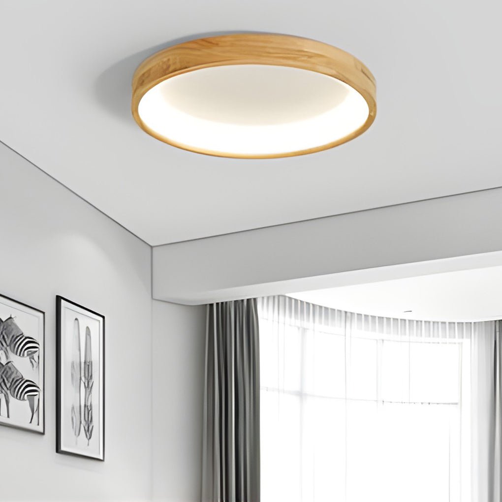 round dimmable led wooden nordic flush mount ceiling light fixture