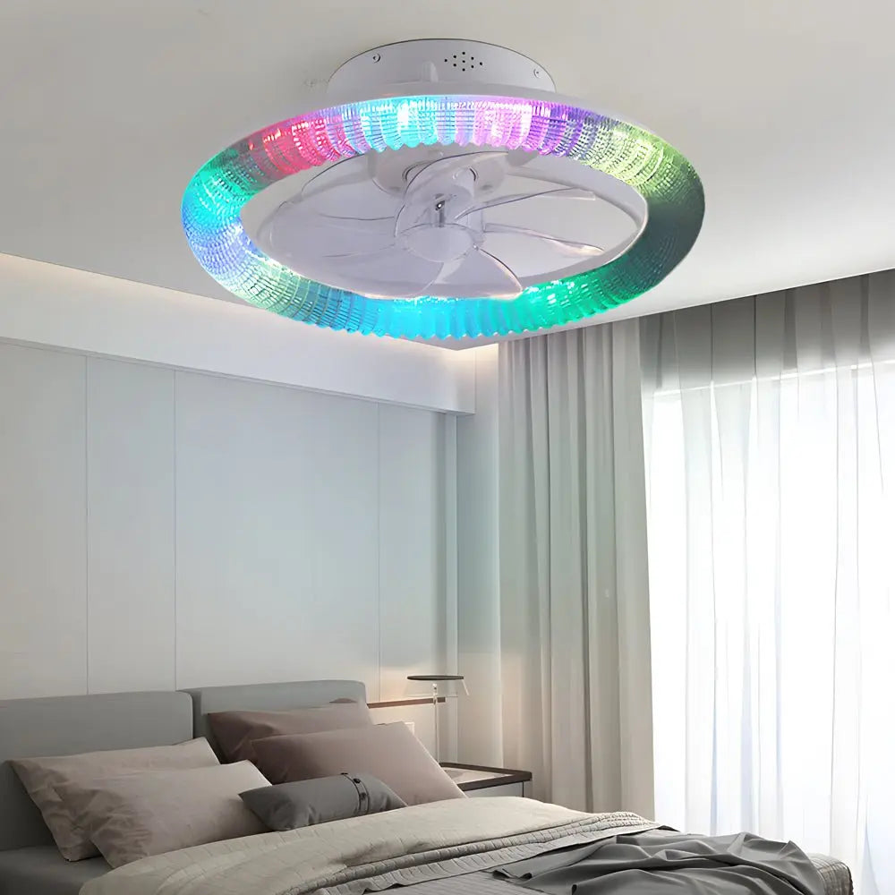 Modern Round Ceiling Fan and Light with Dimmable RGB and Remote Control Luxe