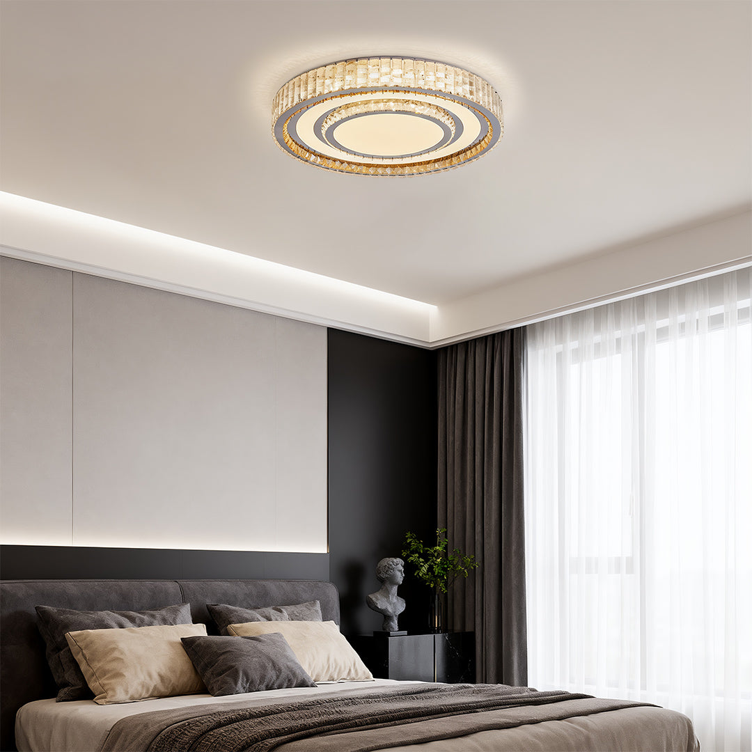 Modern Crystal Flush-Mount LED Light — Chrome Steel, 3-Step Dimming, Round/Square/Rectangle, 6 Sizes