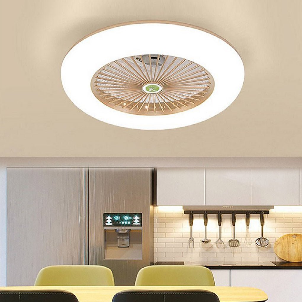 Remote-Controlled Round Flush Mount Bladeless Ceiling Fans with LED Lighting