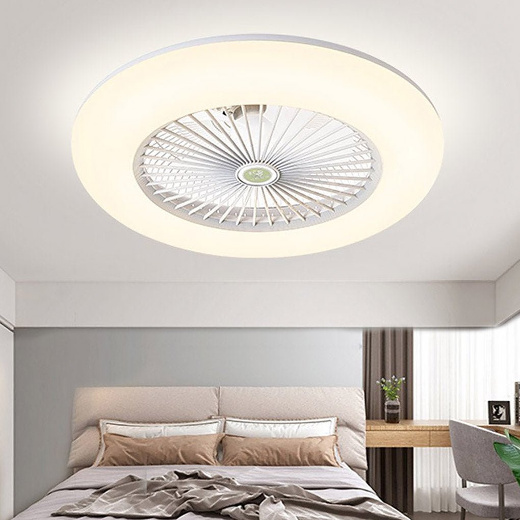 Remote-Controlled Round Flush Mount Bladeless Ceiling Fans with LED Lighting