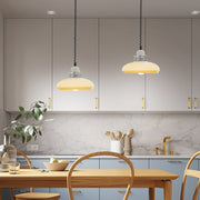 Round Glass Pendant Light — Milky Cream, Iron, E27, 3-Step Dimming, 13.8" Diameter