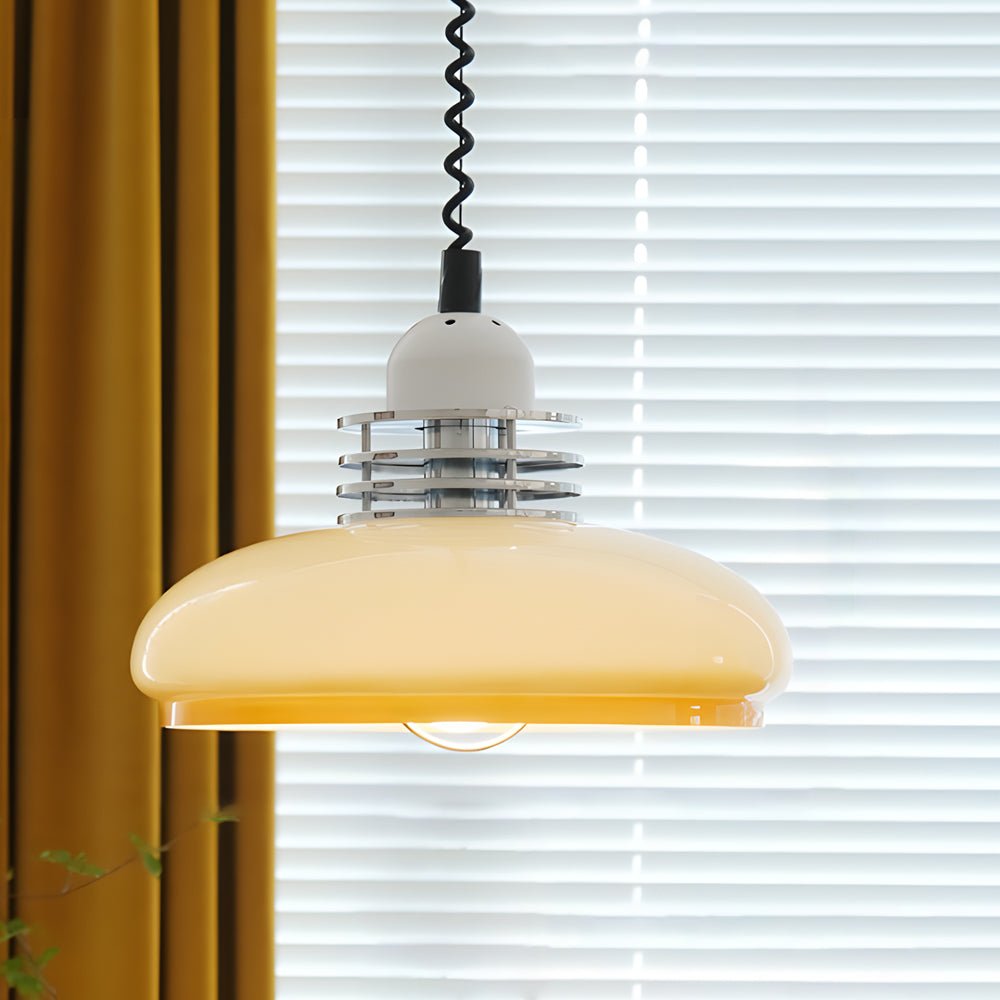 Round Glass Pendant Light — Milky Cream, Iron, E27, 3-Step Dimming, 13.8" Diameter