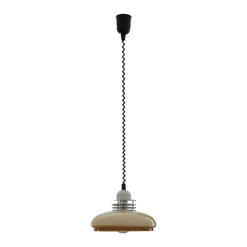 Round Glass Pendant Light — Milky Cream, Iron, E27, 3-Step Dimming, 13.8" Diameter