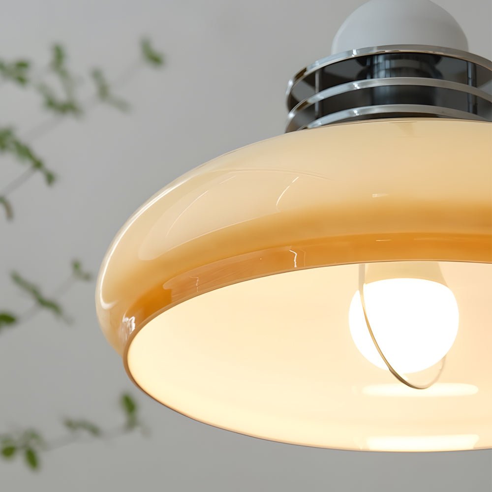 Round Glass Pendant Light — Milky Cream, Iron, E27, 3-Step Dimming, 13.8" Diameter