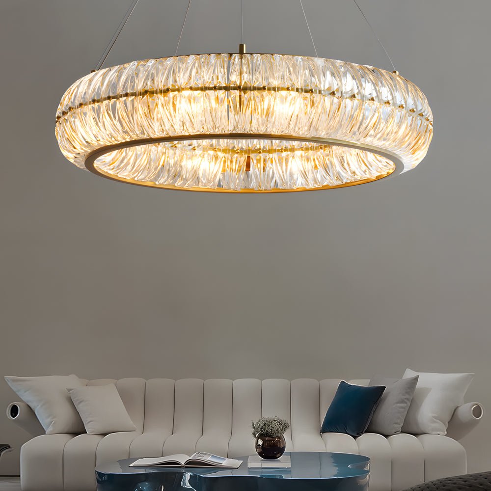 Round Glass Chandelier — Postmodern, 3-Step Dimming (3000K / 4500K / 6000K), E14, Hardwired
