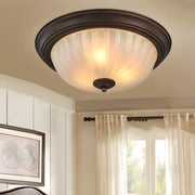 Round Glass Flush-Mount Ceiling Light — Iron, E27, Black or Bronze, 13"–18.9"
