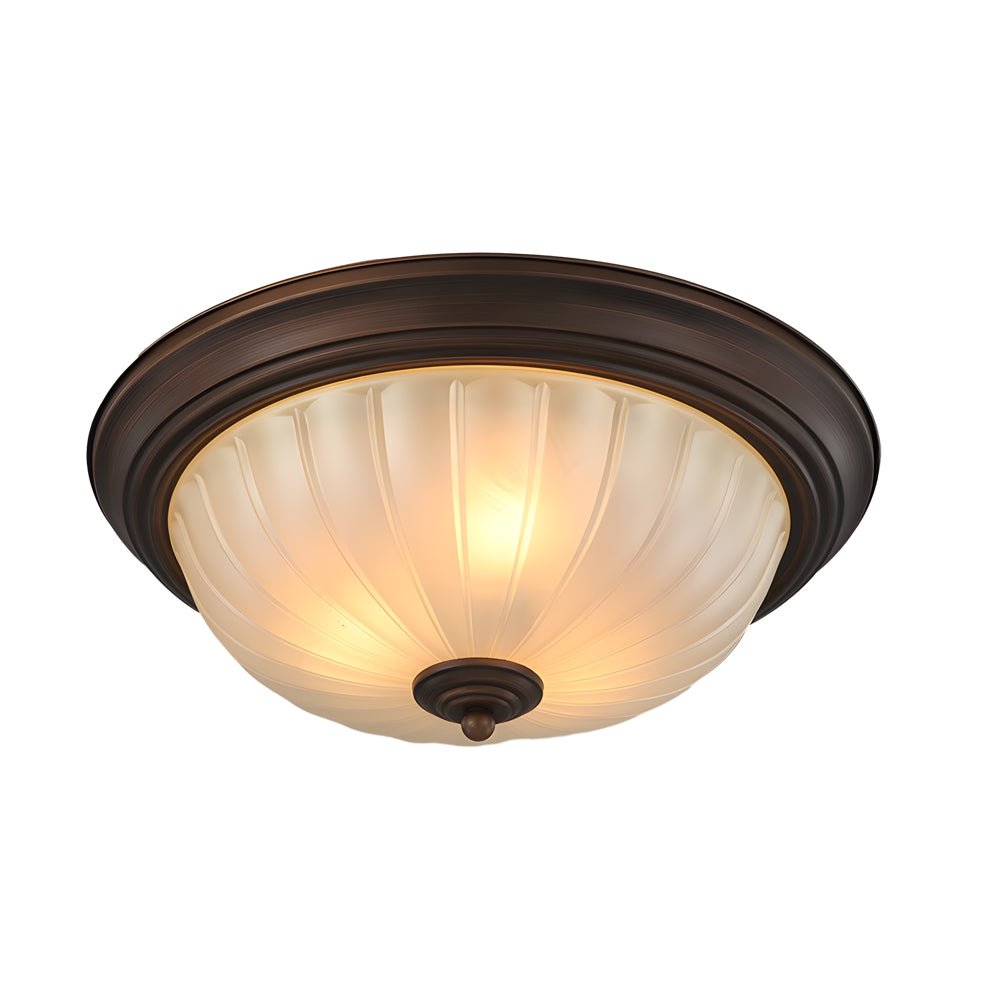 Round Glass Flush-Mount Ceiling Light — Iron, E27, Black or Bronze, 13"–18.9"