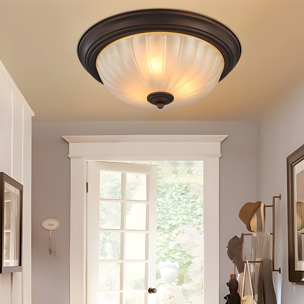 Round Glass Flush-Mount Ceiling Light — Iron, E27, Black or Bronze, 13"–18.9"