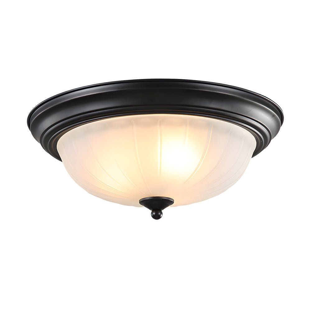 Round Glass Flush-Mount Ceiling Light — Iron, E27, Black or Bronze, 13"–18.9"