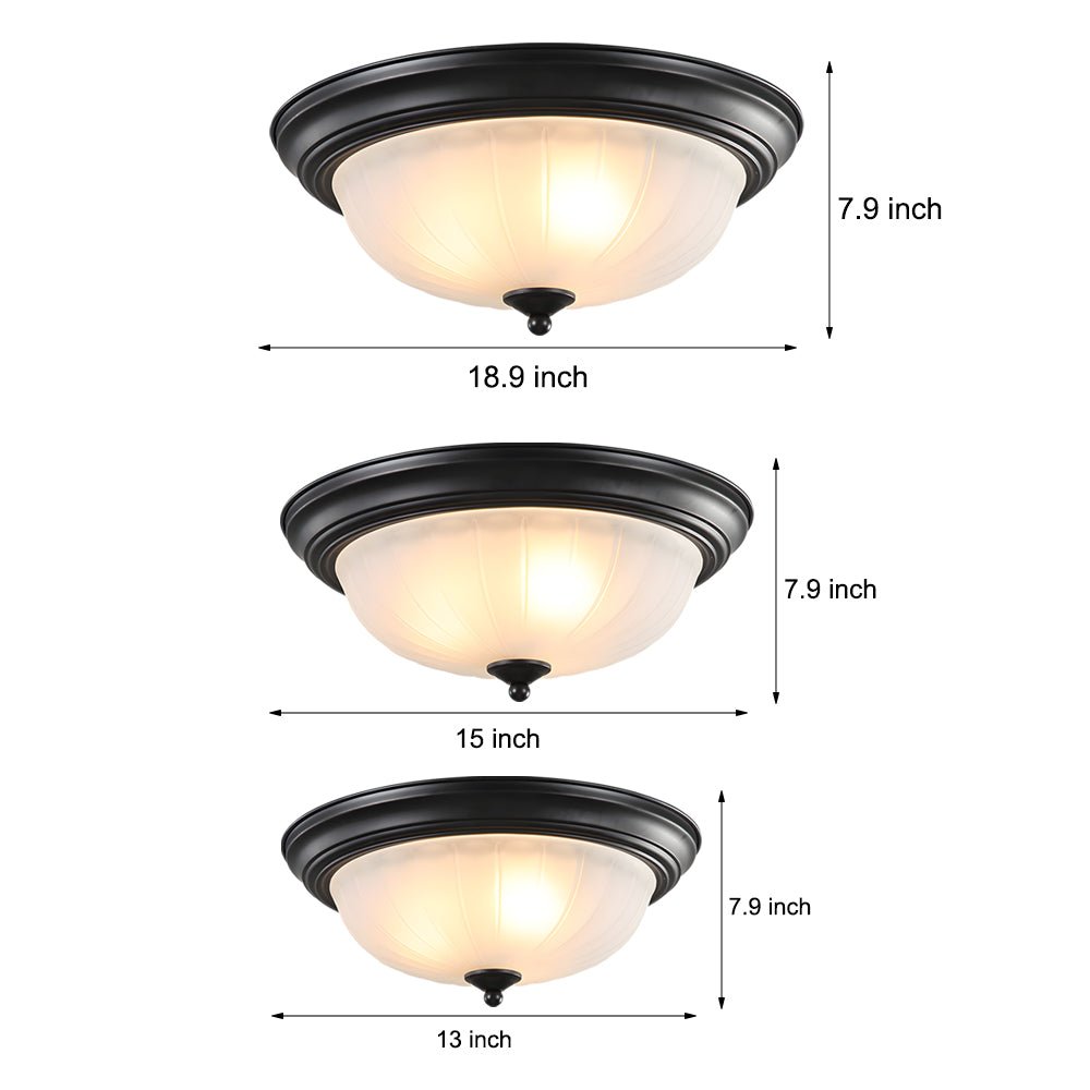 Round Glass Flush-Mount Ceiling Light — Iron, E27, Black or Bronze, 13"–18.9"