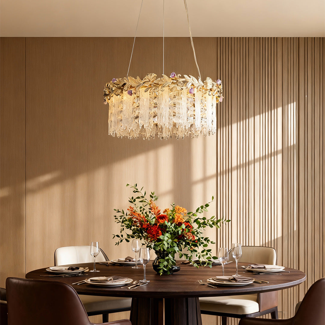 Minimalist French Crystal Chandelier — Champagne Gold Steel, Three-Color Dimming, 31.5" Adjustable Rope, Single- or Double-Layer