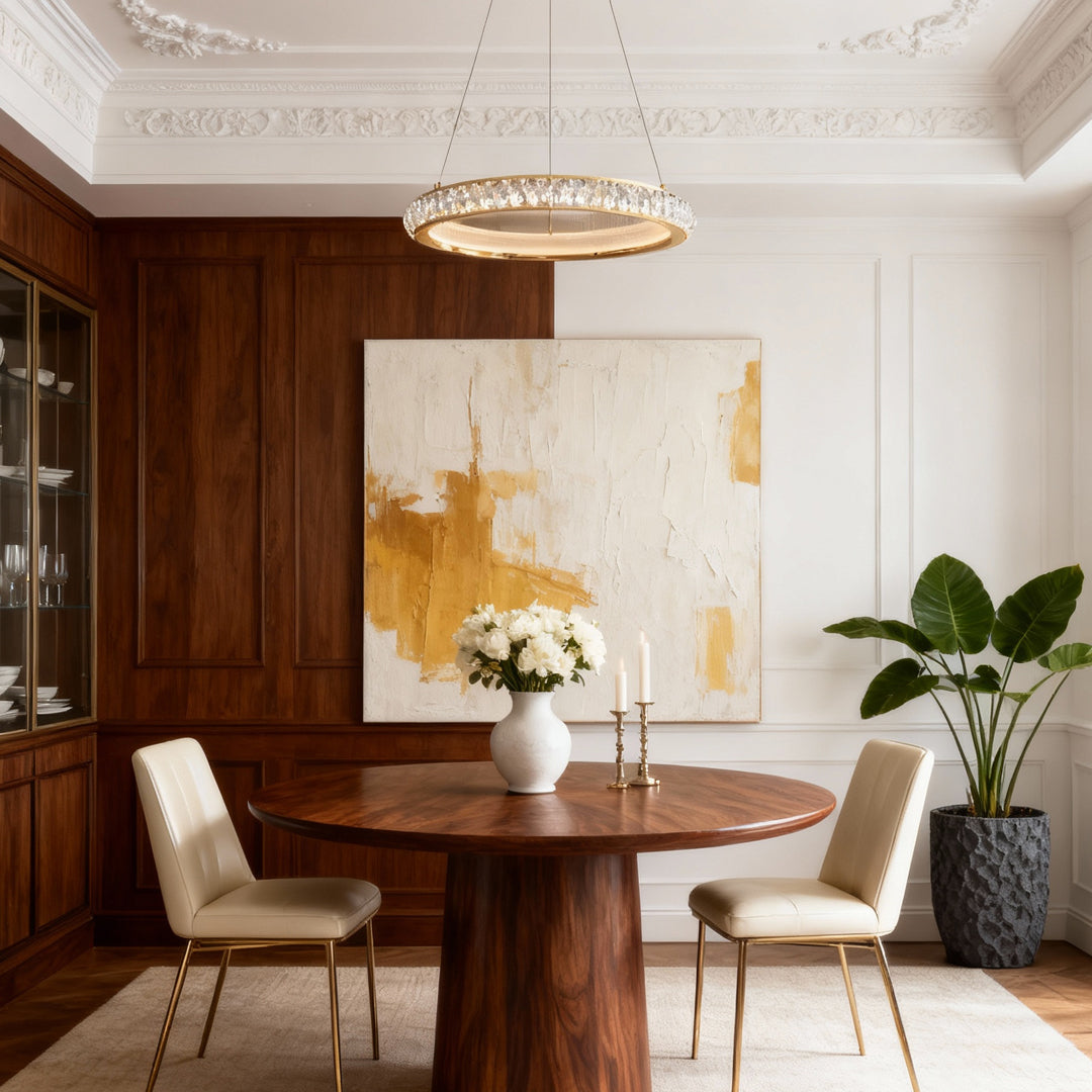 Round Crystal Chandelier — Gold Aluminum, LED, 3-Step Dimming, 59" Chain, 19.7" or 23.6"