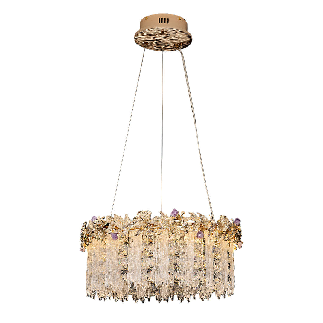 Minimalist French Crystal Chandelier — Champagne Gold Steel, Three-Color Dimming, 31.5" Adjustable Rope, Single- or Double-Layer