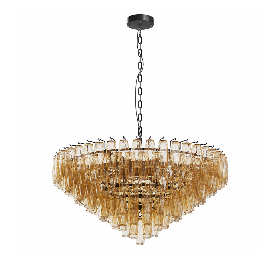 Multi-Head Glass Pendant Chandelier — Iron Frame, Transparent Glass Shades, 8-Light or 10-Light, Black or Copper, E12