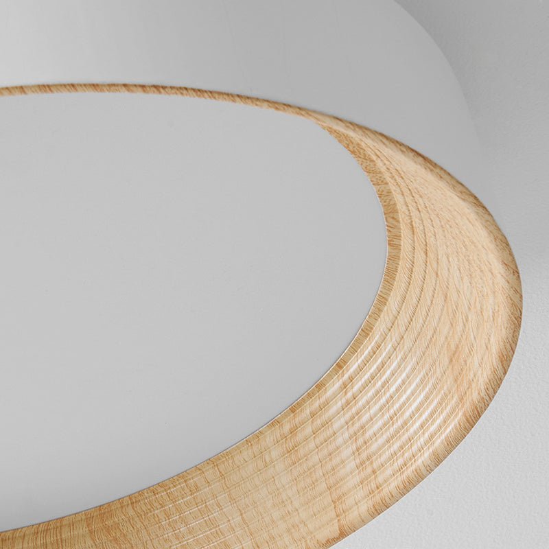 Round Rustic Modern LED Flush Mount — Iron and Acrylic, Wood Texture, 24W, Three-Step Dimming (3000K/4500K/6000K), 13.8"